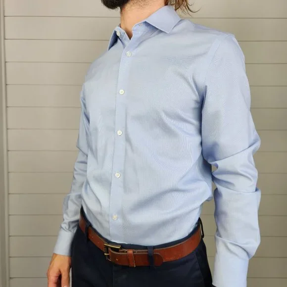 banana republic blue dress shirt Banana Republic Mens Blue Floral Non Iron Long Sleeve Button Down Shirt Top  Sz L